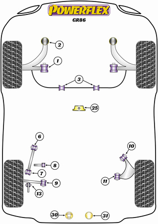 Zadní tyč stabilizátoru ke spodnímu rameni Polyuretanové pouzdro Powerflex Road Series Toyota GR 86 (2021 on) PFR69-813