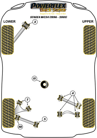 Vnější pouzdro zadní špičky Polyuretanové pouzdro Powerflex Black Series Nissan Stagea WC34 (1996 - 2001) PFR46-208BLK