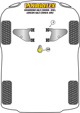Vodicí kolík kola PowerAlign Polyuretanové pouzdro Powerflex Road Series Dacia Sandero I & II inc Stepway (2008 - ON) PF99-512-15