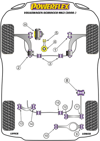 Přední lichoběžníkové rameno Zadní pouzdro Anti-Lift & Caster Offset Polyuretanové pouzdro Powerflex Road Series Volkswagen Scirocco Models  Scirocco MK3 (2008 - 2017) PFF85-502G