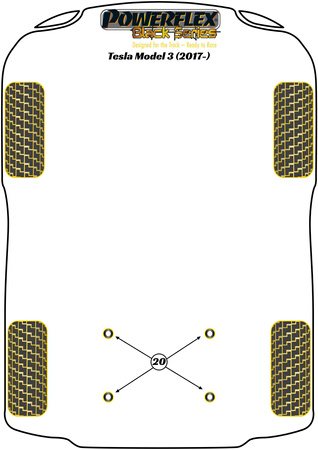 Sada vložek pouzdra zadního pomocného rámu Polyuretanové pouzdro Powerflex Black Series Tesla Model 3 (2017 - 2023) PFR75-320BLK