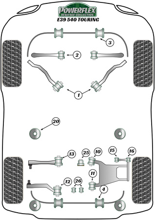 Pouzdro pro montáž zadního stabilizátoru 14mm Polyuretanové pouzdro Powerflex Heritage Collection BMW 5 Series E39 (1996 - 2004) E39 540 Touring PFR5-504-14H