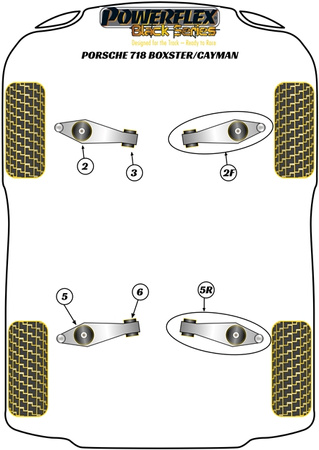 Vnitřní pouzdro ramene zadního pásu Polyuretanové pouzdro Powerflex Black Series Porsche 982 (718) Boxster/Cayman (2016 on) PFF57-503BLK