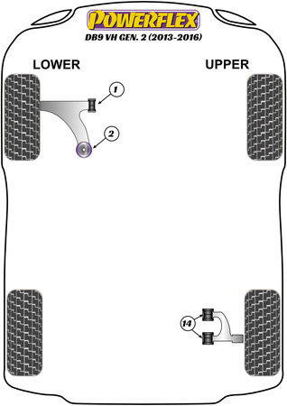 Přední spodní lichoběžníkové rameno Zadní pouzdro Polyuretanové pouzdro Powerflex Road Series Aston Martin DB9 DB9 (2013-2016) PFF2-102