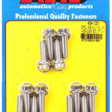Sady čepů pro záhlaví ARP 434-1201 SBC GENIII/LS 1/4 FLANGE SS 12PT HEADER BOLT KIT Chevrolet LS Gen III IV