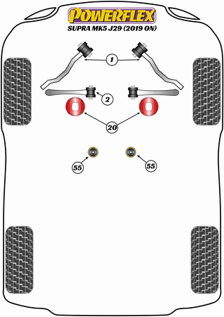 Přední rádiusové rameno k podvozku pouzdra kolečka Adj Polyuretanové pouzdro Powerflex Road Series Toyota Supra Mk5 A90/J29 (2019 -) PFF5-5401G
