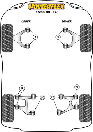 Přední horní pouzdro lichoběžníkového ramene Polyuretanové pouzdro Powerflex Road Series Ferrari 512BBi (1981 - 1984) PF17-200