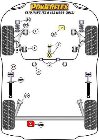 Sada šroubů odklonu PowerAlign (12mm x 60mm) Polyuretanové pouzdro Powerflex road+black Renault Clio Models Clio II inc 172 & 182 (1998-2012) PFA100-12