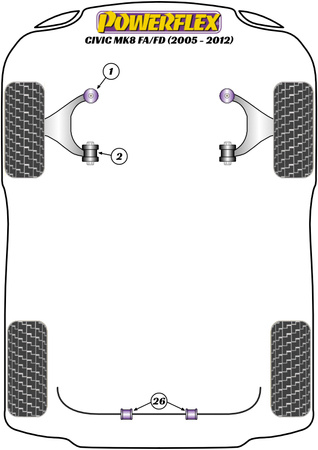 Přední spodní rameno Zadní pouzdro Polyuretanové pouzdro Powerflex Road Series Honda Civic Models Civic Mk8 FA/FD Sedan (2005 - 2012) PFF25-302