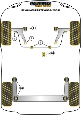 Přední lichoběžníkové rameno Přední pouzdro Polyuretanové pouzdro Powerflex Black Series Citroen Saxo inc VTS/VTR (1996-2003) PFF12-101BLK