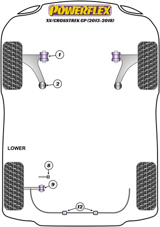 Přední lichoběžníkové rameno Zadní pouzdro Anti-Lift & Caster Adjust Polyuretanové pouzdro Powerflex Road Series Subaru XV/Crosstrek GP (2013 - 2018) PFF69-502G