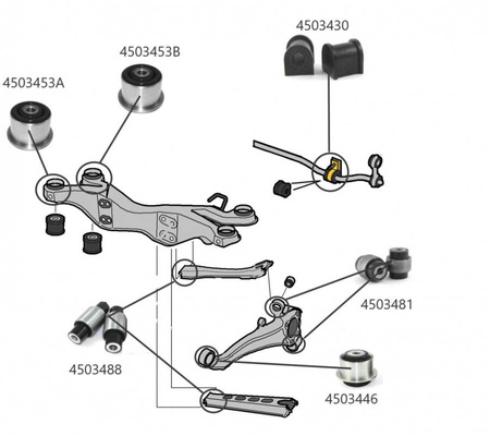 Pouzdra zadního vlečeného ramene (přední) - MPBS COMFORT SERIES: 4503446 Opel Omega B, Vectra