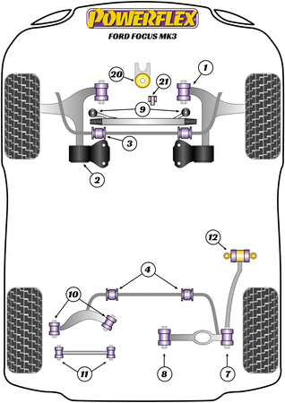 Zadní stabilizátor k pouzdru podvozku 18 mm Polyuretanové pouzdro Powerflex Road Series Ford Focus Models  Focus Mk3 inc ST and RS (2011-2018) Focus Mk3 (2011-2018) PFR19-1204-18