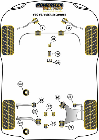 Pouzdro přední montáže zadního diferenciálu Polyuretanové pouzdro Powerflex Black Series BMW 5 Series E60, E61 (2003-2010) E60/E61 xDrive PFR5-725BLK
