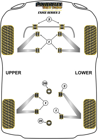 Zadní spodní lichoběžníkové přední pouzdro Polyuretanové pouzdro Powerflex Black Series Lotus Exige (2000 - 2021) Exige Series 2 (2004-2011) PFR34-1002BLK