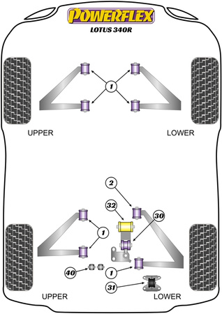 Zadní spodní lichoběžníkové přední pouzdro Polyuretanové pouzdro Powerflex Road Series Lotus 340R (2000) PF34-202