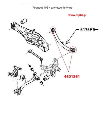 Pouzdro zadního horního ramene, uvnitř a externí - MPBS: 4601861 Peugeot 406,