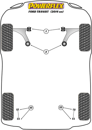 Přední lichoběžníkové rameno Zadní pouzdro Polyuretanové pouzdro Powerflex Road Series Ford Transit  Transit (2013 on) PFF19-9002