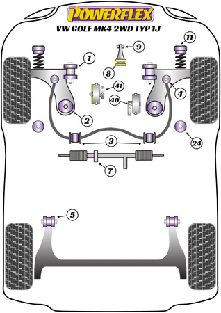 Přední lichoběžníkové rameno 30mm Polyuretanové pouzdro Powerflex Road Series Volkswagen Golf Golf MK4 (1997 - 2004) Golf MK4 2WD Typ 1J (1997-2004) PFF85-201