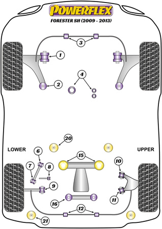 Zadní horní rameno Vnitřní přední pouzdro Polyuretanové pouzdro Powerflex Road Series Subaru Forester Forester SH (2009 - 2013) PFR69-510