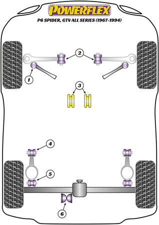 Sada zadních vložek držáku převodovky Polyuretanové pouzdro Powerflex Road Series Alfa Romeo 105/115 Spider all series (1967-1994) PFF1-410