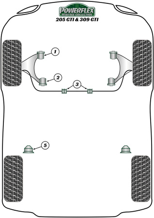 Pouzdro stabilizátoru 23mm Polyuretanové pouzdro Powerflex Heritage Collection Peugeot 205 GTi  (1985-1998) PFF50-215-23H