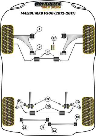 Pouzdro zadního stabilizátoru 20 mm Polyuretanové pouzdro Powerflex Black Series Chevrolet Malibu MK8 V300 (2012 - 2017) PFR80-1510-20BLK
