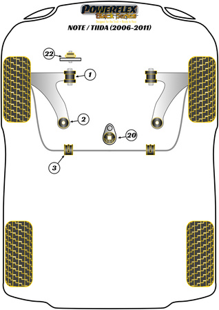 Pouzdro předního stabilizátoru 20,5 mm Polyuretanové pouzdro Powerflex Black Series Nissan Note / Tiida (2006 - 2011) PFF60-803-20.5BLK