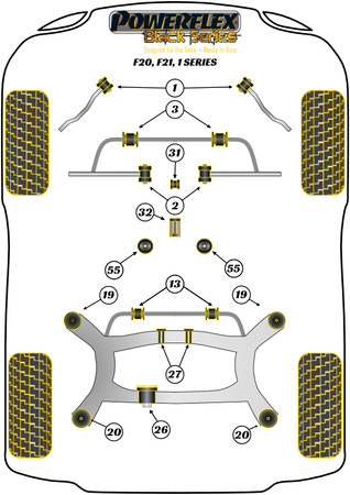 Zadní pomocný rám Přední pouzdro Insert  Polyuretanové pouzdro Powerflex Black Series BMW 1 Series F20, F21 RWD (2011 - 2019) PFR5-1920BLK