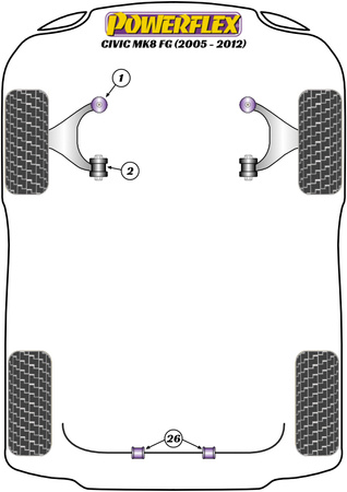 Pouzdro zadního stabilizátoru 18mm Polyuretanové pouzdro Powerflex Road Series Honda Civic Models Civic Mk8 Coupe FG (2005 - 2012) PFR25-326-18