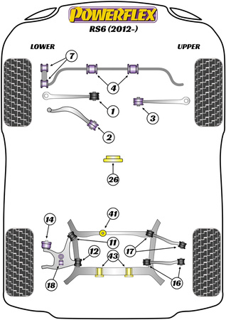 Přední pouzdro stabilizátoru 26,5 mm Polyuretanové pouzdro Powerflex Road Series Audi A6 / S6 / RS6 A6 / S6 / RS6 C7 (2011 - 2018) RS6 (2012 - 2018) PFF3-204-26.5