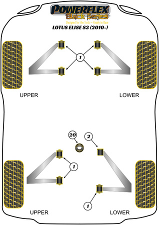Pouzdro předního a zadního lichoběžníkového ramene Polyuretanové pouzdro Powerflex Black Series Lotus Elise (1996 - 2021) Series 3 (2010 on) PF34-1001BLK