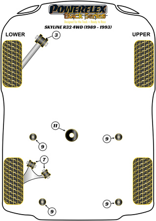 Pouzdro zadního spodního příčného ramene Polyuretanové pouzdro Powerflex Black Series Nissan Skyline R32 4WD Incl. GT-R & GTS-4 (1989 - 1993) PFR46-203BLK