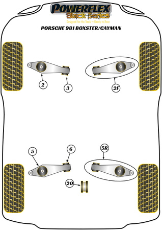 Vnější pouzdro ramene předního pásu Polyuretanové pouzdro Powerflex Black Series Porsche 981 Boxster/Cayman (2012 - 2016) PFF57-804BLK