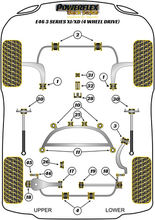 Vložka zadního pomocného rámu Polyuretanové pouzdro Powerflex Black Series BMW 3 Series E46 (1999 - 2006) E46 Xi/XD (4wd) PFR5-4613BLK