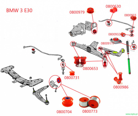 Přední lichoběžníková zadní pouzdra (excentrická) - 0800773 BMW 3 E30, E36, E36 Compact, Z1, Z3,