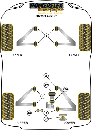 Spodní pouzdro držáku motoru  Polyuretanové pouzdro Powerflex Black Series Lotus Exige (2000 - 2021) Exige Series 1 (2000-2002) PFR34-232BLK
