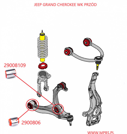 Přední spodní pouzdro příčného ramene (uchycení tlumiče) MPBS : 29008109 Jeep Grand Cherokee III WK/WH,