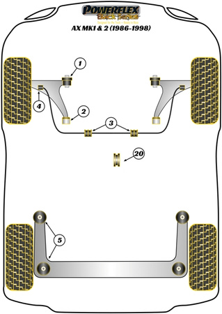 Přední lichoběžníkové rameno Zadní pouzdro Polyuretanové pouzdro Powerflex Black Series Citroen AX Mk1 & 2 (1986-1998) PFF12-102BLK
