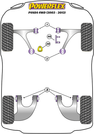 Spodní vložka držáku motoru Polyuretanové pouzdro Powerflex Road Series Fiat Panda Gen 2 169 4WD (2003-2012) PFF16-520
