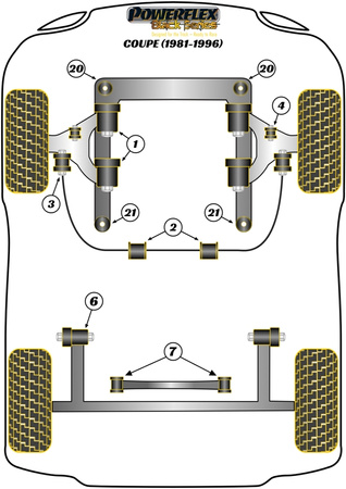 Přední stabilizátor pro ovládání pouzdra ramene Polyuretanové pouzdro Powerflex Black Series Audi 80 / 90 - inc S2/RS2 & Quattro (1976 - 2000) Coupe (1981-1996) PFF3-106-21.5BLK