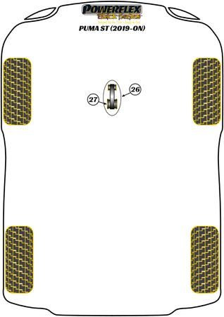 Velká vložka pouzdra s nižším točivým momentem Polyuretanové pouzdro Powerflex Black Series Ford Puma Puma ST (2019-on) PFF19-2227BLK