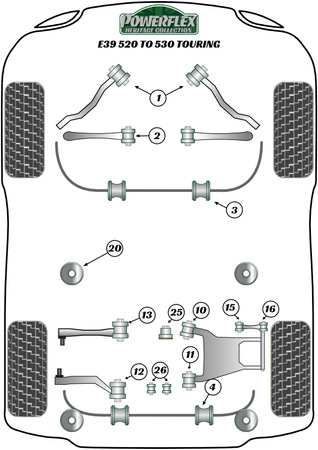Pouzdro pro montáž zadního stabilizátoru 15mm Polyuretanové pouzdro Powerflex Heritage Collection BMW 5 Series E39 (1996 - 2004) E39 520 to 530 Touring PFR5-504-15H