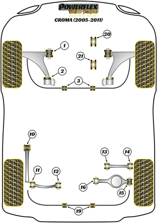 Vnitřní pouzdro zadního spodního ramene Polyuretanové pouzdro Powerflex Black Series Fiat Croma (2005 - 2011) PFR80-1216BLK