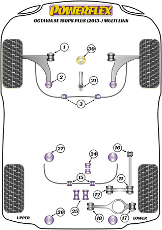 Adaptér Jack Pad Polyuretanové pouzdro Powerflex Road Series Skoda Octavia Octavia Mk3 5E (2013-2019) Octavia 5E 150PS plus Multi-link PF3-1661