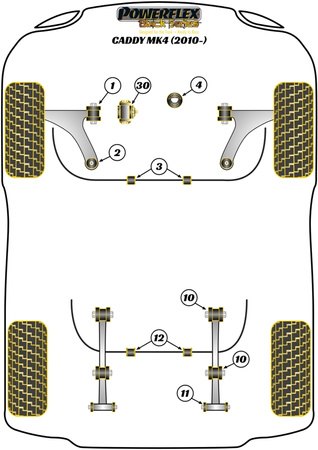 Zadní listová pružina Podvozek Pouzdro třmenu Polyuretanové pouzdro Powerflex Black Series Volkswagen Caddy Models Caddy Mk3.5 Typ 2K (06/2010 - 2020) PFR85-1510BLK