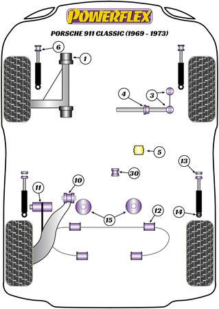 Pouzdro opěrné desky zadního vlečného ramene Polyuretanové pouzdro Powerflex Road Series Porsche 911 Classic (1969-1973) PFR57-409