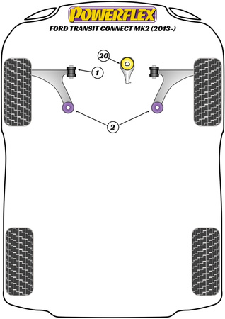 Přední spodní lichoběžníkové rameno Zadní pouzdro Polyuretanové pouzdro Powerflex Road Series Ford Transit Transit Connect MK2 - (2013 - 2021) PFF19-1202