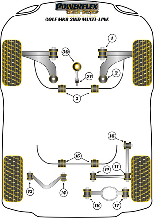 Přední spodní držák motoru Hybrid Bush (Large) - Track/MSport Polyuretanové pouzdro Powerflex Black Series Volkswagen Golf Golf MK8 (2020 - ) Golf MK8 2WD Multi-Link (2020 -) PFF85-831BLK
