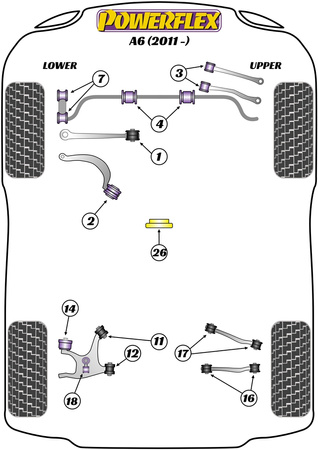Pouzdro pouzdra ložiska zadního kola Polyuretanové pouzdro Powerflex Road Series Audi A6 / S6 / RS6 A6 / S6 / RS6 C7 (2011 - 2018) A6 (2011 - 2018) PFR3-714